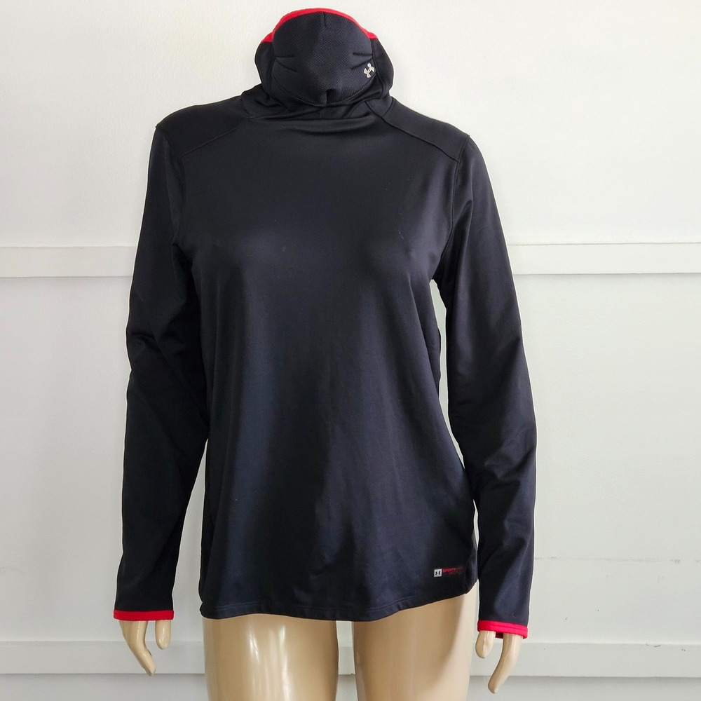 Under Armour L ColdGear Sportsmask Iso-Chill Mock Neck Long Sleeve Top Black Red